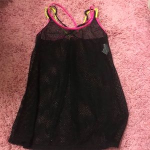 Black mesh cover up with neon straps.
